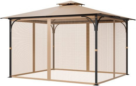 VEVOR Moskitonetz Ersatz für Pavillon, 4-teiliger Insektenschutz mit Doppelreißverschluss, Farbe: beige, B/T/H: 304,8 x 365,8 x 222,5 cm - Bild 1