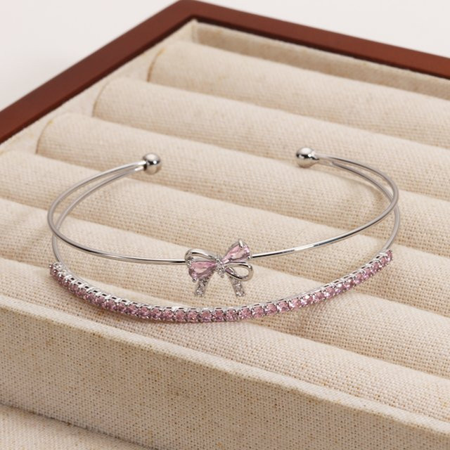 YUYAN Armreifen, Rosa CZ, Doppel Linie, Bowknot, Damen - Bild 1