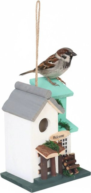 Relaxdays Vogelhaus aus Kiefernholz im Landhausstil, Mehrfarbig, B/T/H: 23 x 18 x 13 cm - Bild 1