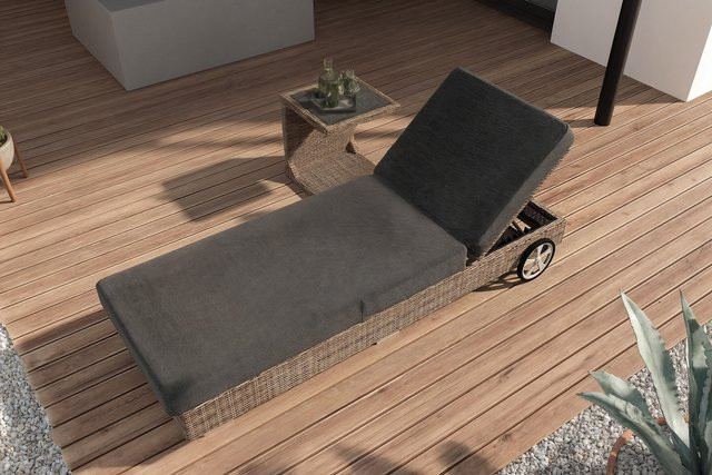 OUTFLEXX Matera Gartenliege aus Polyrattan und Aluminium in Grau, rollbar und witterungsbeständig, B/T: 200 x 70 cm - Bild 1