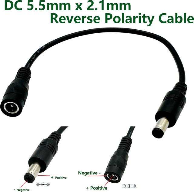 UpperFu Reverse Polarity Power Converter Kabel DC 5,5mm x 2,1mm in Schwarz für Tastaturen, Gitarren, Klaviere, Effektpedale und Lautsprecher - Bild 1