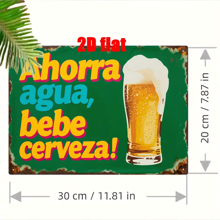 Vintage Spanisches Bierschild aus Metall von CIFBUY in Grün mit Bierkrug als Wanddekoration, B/H: 19,81 x 29,97 cm - Bild 2