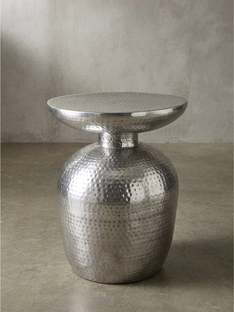 Orientalischer Beistelltisch KADIMA DESIGN aus Aluminium in Silber mit Hammerschlag-Optik, rund, B/T/H: 36,5 x 36,5 x 46,0 cm - Bild 1