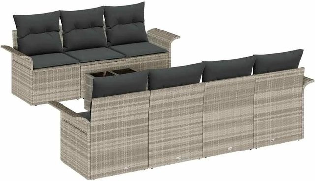 vidaXL 8-teilige Garten-Sofagarnitur aus Poly Rattan in Hellgrau mit Kissen und Tisch - Bild 1