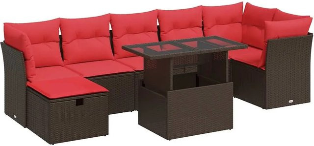 vidaXL 8-teilige Garten-Sofagarnitur aus braunem Poly-Rattan mit Kissen und pulverbeschichtetem Stahlgestell - Bild 1