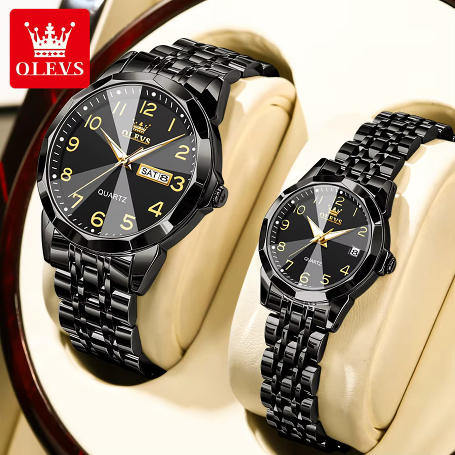 Olevs Digitaluhr, Quarz, Edelstahl, Schwarz, Unisex - Bild 2