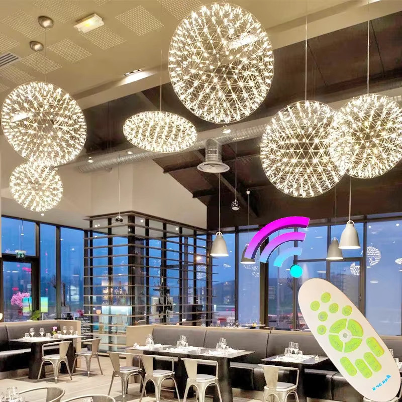 Spark Ball LED Pendelleuchte in Silber aus Edelstahl mit Fernbedienung – Moderne Feuerwerk Design Hängeleuchte für die Küche oder das Loft - Bild 2