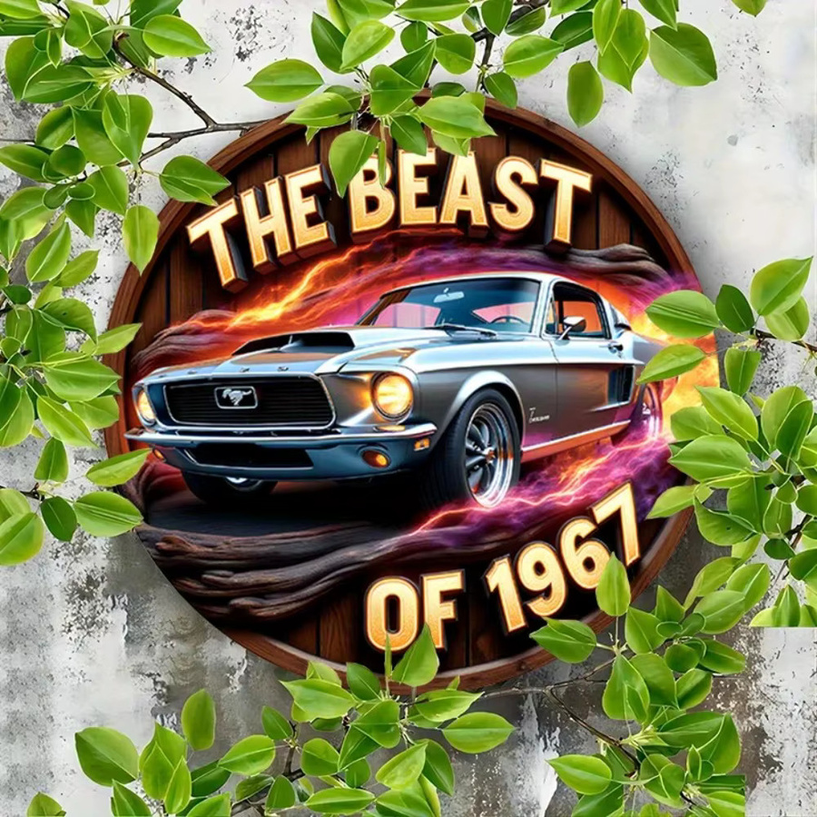 CIFBUY Metall-Wandkunst-Schild Retro 1967 Beast Muscle Car in Blau und Multicolour, Durchmesser: 20 cm - Bild 6