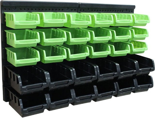 TRUTZHOLM 32 Teile Stapelboxen Set mit Wandregal zum Beschriften in Schwarz und Grün - Bild 1