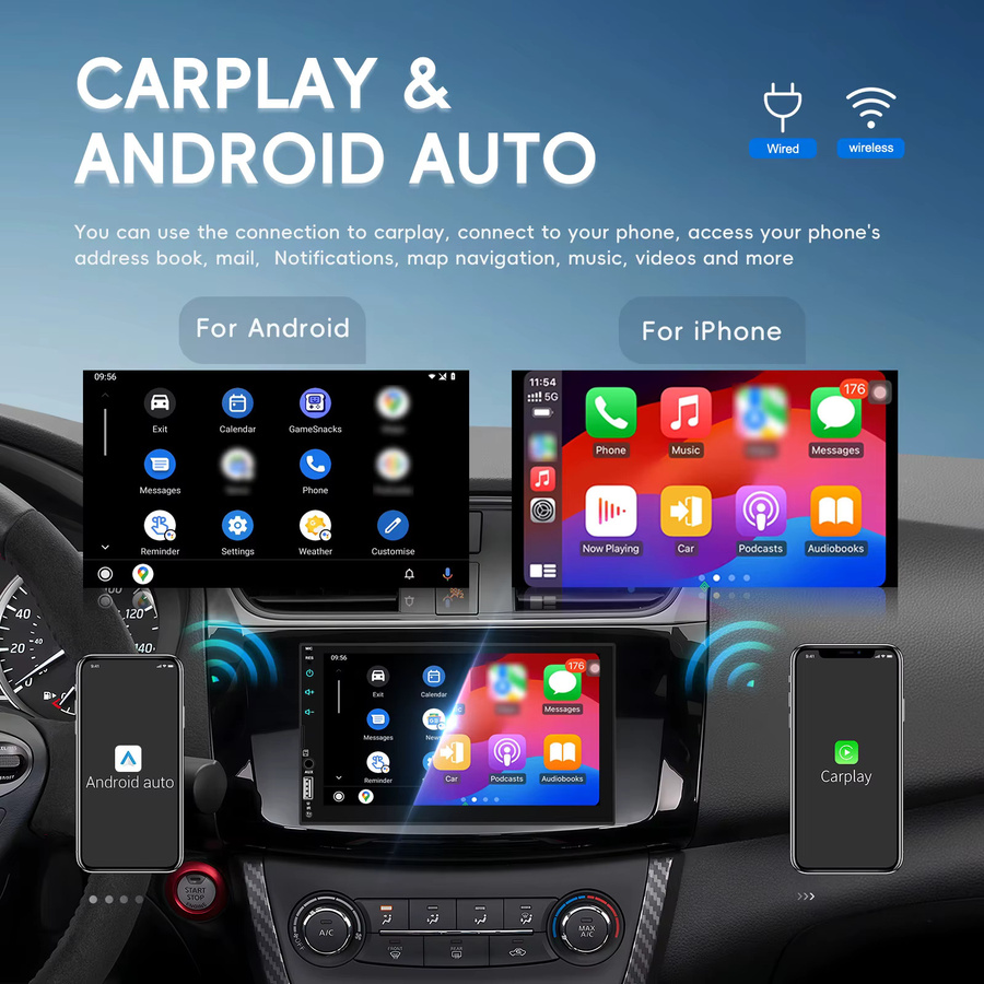 Podofo 7 Zoll Android Auto und Apple CarPlay Multimedia Player mit Bluetooth, Mirrorlink, DAB und Rückfahrkamera in Schwarz - Bild 2
