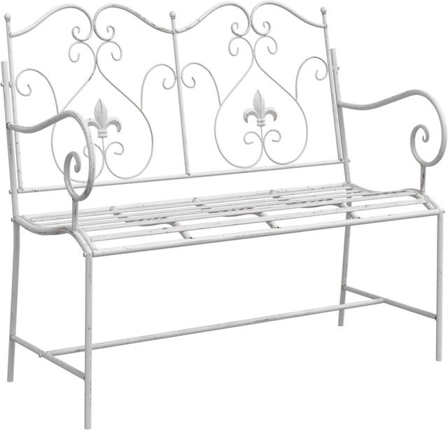vidaXL Gartenbank aus Metall in Weiß mit Armlehnen im gotischen Stil, B/T/H: 104 x 54 x 93 cm - Bild 1