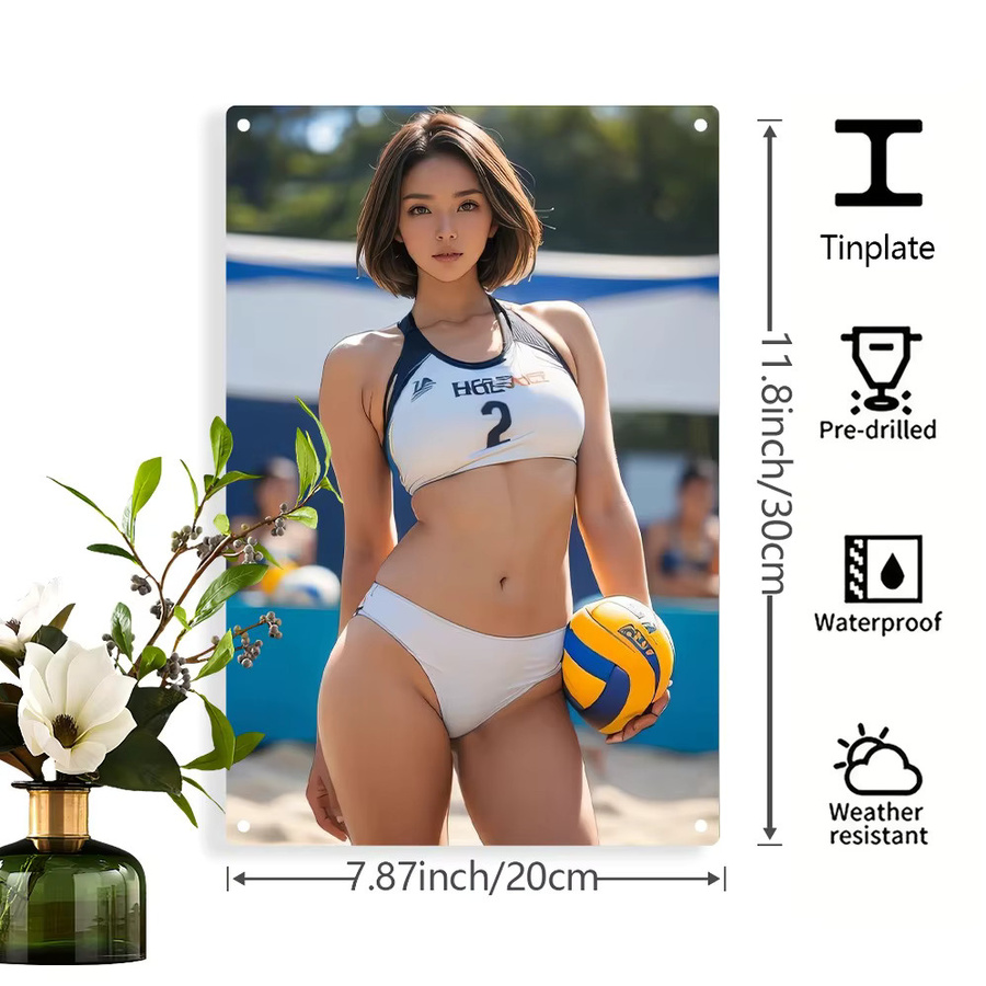 HELLOYOUNG Wandkunst aus Metall Strand-Volleyball-Spieler in Weiß und Multicolour, wetterfestes Eisenschild für Innen- und Außenbereich, B/H: 20 x 30 cm - Bild 3