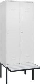 C+P Spind Classic PLUS Garderobenschrank mit Sitzbank, 2 Abteile, Farbe: Reinweiß, B/T/H: 212 x 80 x 81,5 cm, mit Zylinderschloss, 4 Garderobenhaken und mittiger Trennwand - Bild 1