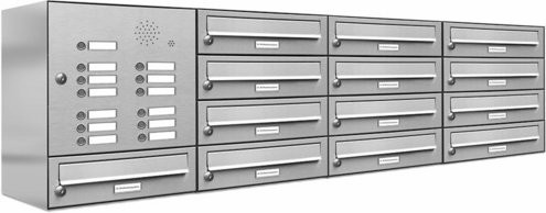 AL Briefkasten-System für 13 Parteien zur Aufputzmontage, Farbe: Silber, B/H/T: 153,146 x 46,0 x 27,5 cm - Bild 1