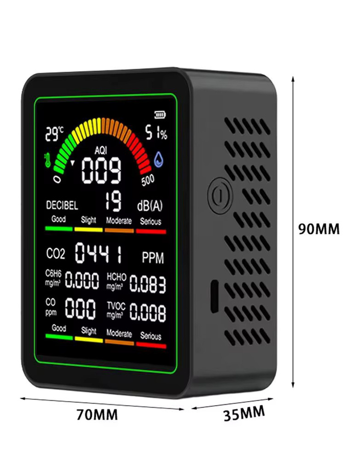 Gaqqee MT12 9-in-1 Luftqualitätsmonitor mit CO2-Detektor, Schallpegelmesser, Formaldehyd-Detektor sowie TVOC- und Temperatur-Feuchtigkeitsmonitor in Schwarz und Weiß - Bild 6