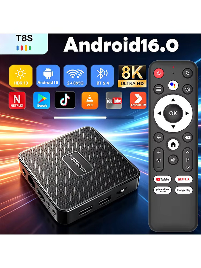 Android 16 Smart TV Box T8S RK3518 Media Streamer mit Bluetooth 5.4 und Dual WiFi 6, Schwarz - Bild 5