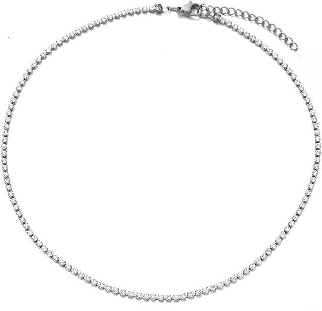 Tennis Kette Choker Halskette, Edelstahl, Silber, Kristall, Damen - Bild 1