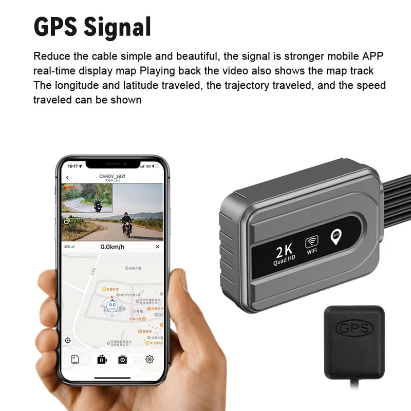Kocam Dual 2K Motorrad Dash Cam mit WiFi und GPS, Wasserdichte Vorne- und Hinten-Kamera Recorder in Schwarz - Bild 4