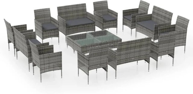 vidaXL 16-tlg Garten-Lounge-Set aus Poly Rattan in Grau mit Auflagen und Polstern für Terrasse und Garten - Bild 1