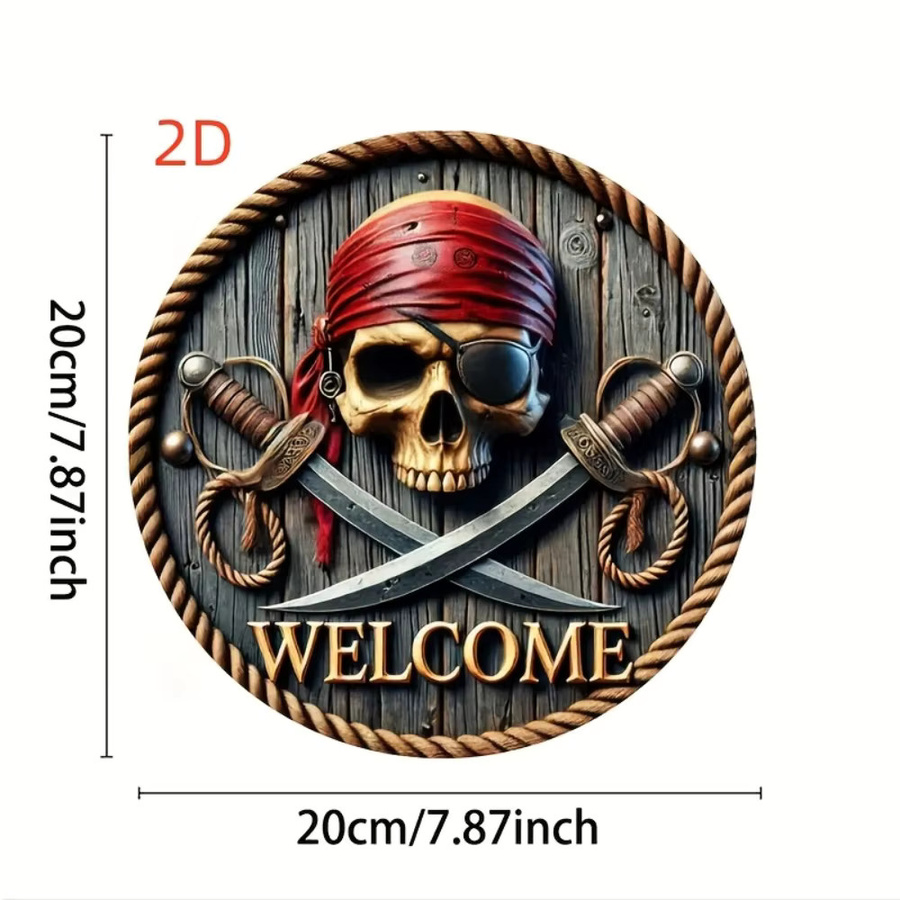 Vintage Totenkopf-Wanddekoration von CIFBUY mit gekreuzten Schwertern, nautische Piraten-Plakette aus Holz, mehrfarbig, Durchmesser: 20 cm - Bild 4