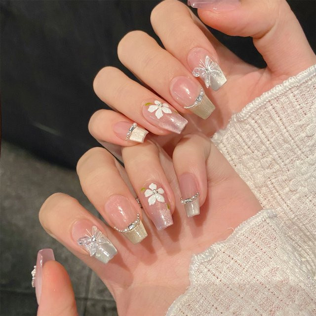 YADORNOS Press-on-Nägel, Schmetterlings- und Diamant-Design, Damen, glänzend - Bild 1