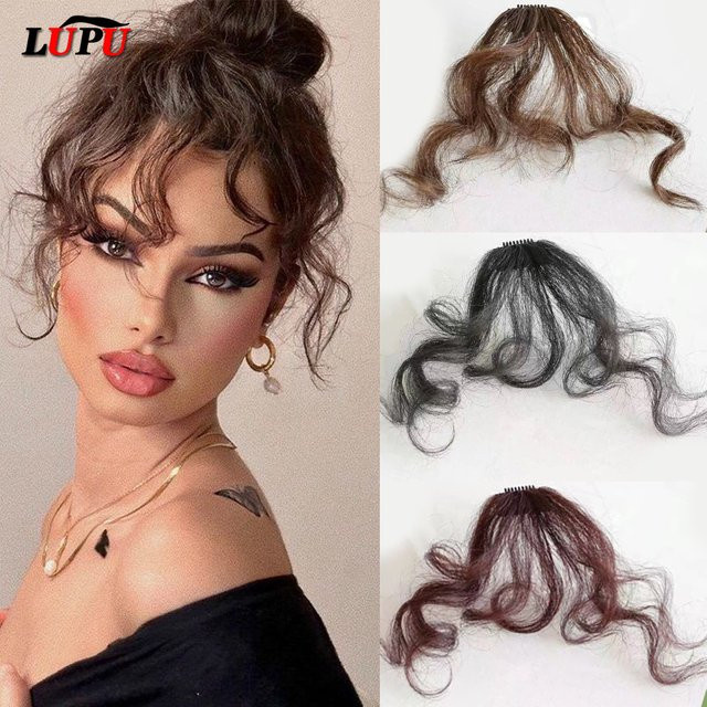 LUPU Clip-in-Haarverlängerungen, synthetisch, lockig, Pony, Schwarz, Braun - Bild 1