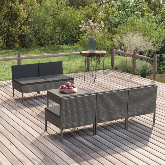 vidaXL 6-tlg Garten-Lounge-Set aus PE-Rattan mit Polstern in Grau/Anthrazit - Bild 2