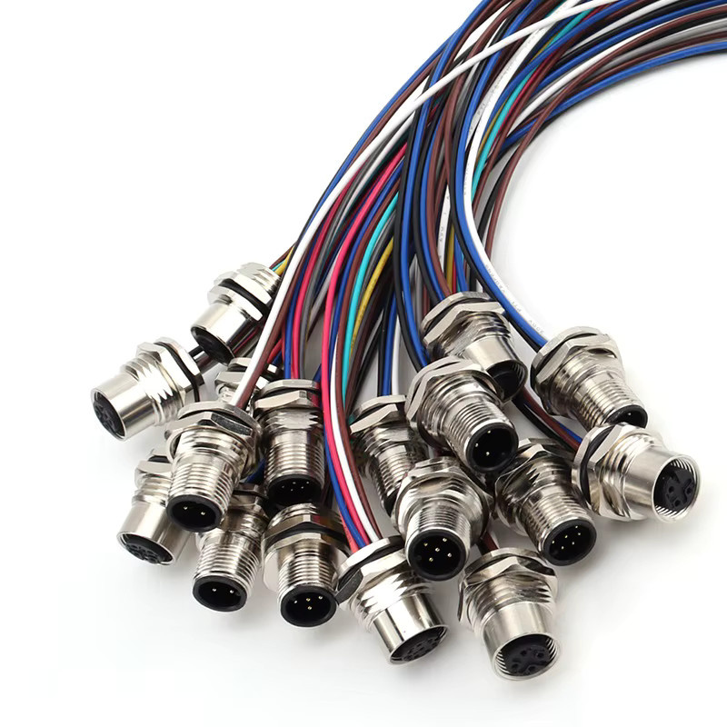 M12 Panel Mount Stecker Set mit 30 cm Drähten, Männlich und Weiblich, verschiedene Pin-Konfigurationen A B C D Code, PG9 Loch, Lötanschluss - Bild 2