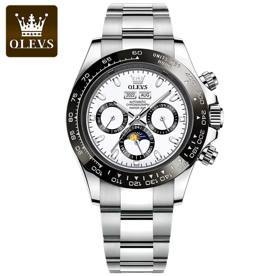 OLEVS Armbanduhr, Automatik, Edelstahl, Silber, Chronograph, Herren - Bild 5