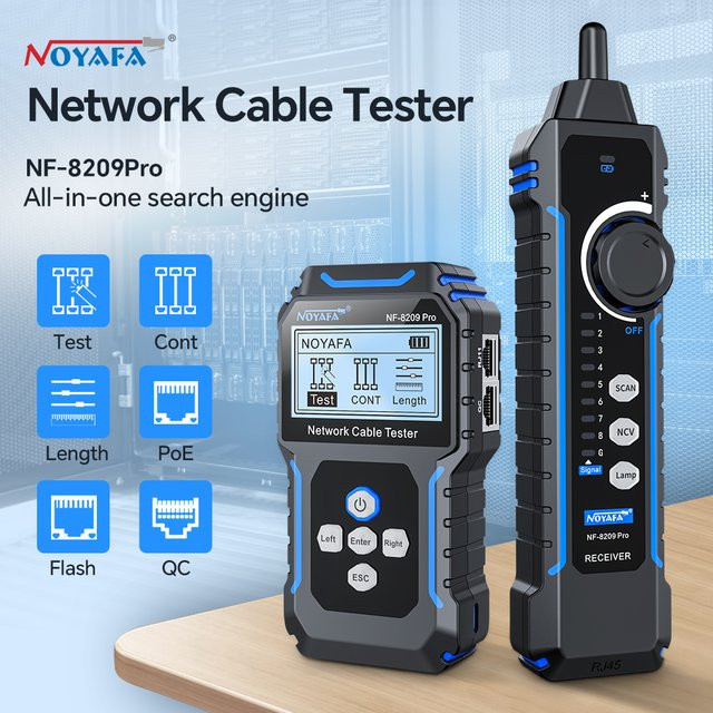 NOYAFA NF-8209Pro Netzwerkkabel-Tester und -Ortungsgerät mit Längenmessung, POE-Protokoll, Flash-Test und RJ45-Stecker-Scan in Schwarz - Bild 1