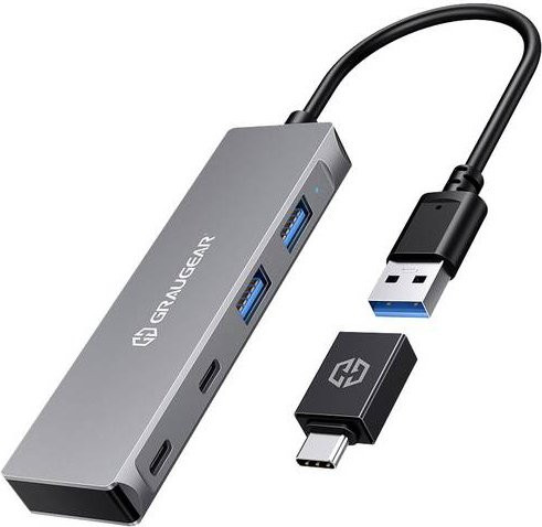 GrauGear USB-Hub G-HUB2A2C-AC mit 4 Ports (USB-A und USB-C), USB 3.0 5 GBit/s, Silber - Bild 1