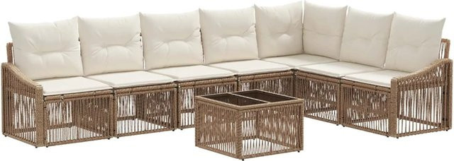 vidaXL Gartensofa-Set 8-teilig aus Poly-Rattan in Beige mit Polsterung und pulverbeschichtetem Stahlgestell - Bild 1