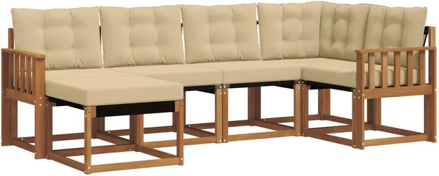 vidaXL Sofa Set 6-teilig L-Form aus Akazienholz mit Kissen in Natur und Beige - Bild 1