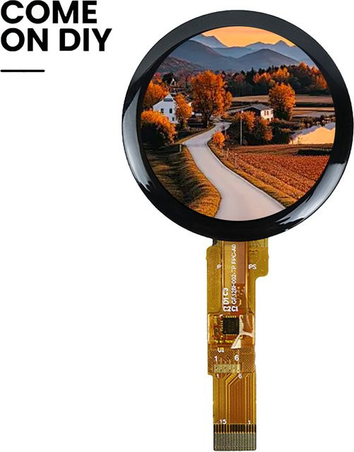 Rundes 1,28 Zoll TFT LCD Display Modul mit Kapazitivem Touchscreen, IPS Vollbetrachtungswinkel, GC9A01 Treiberchip, Schwarz, Auflösung 240 x 240 Pixel - Bild 1