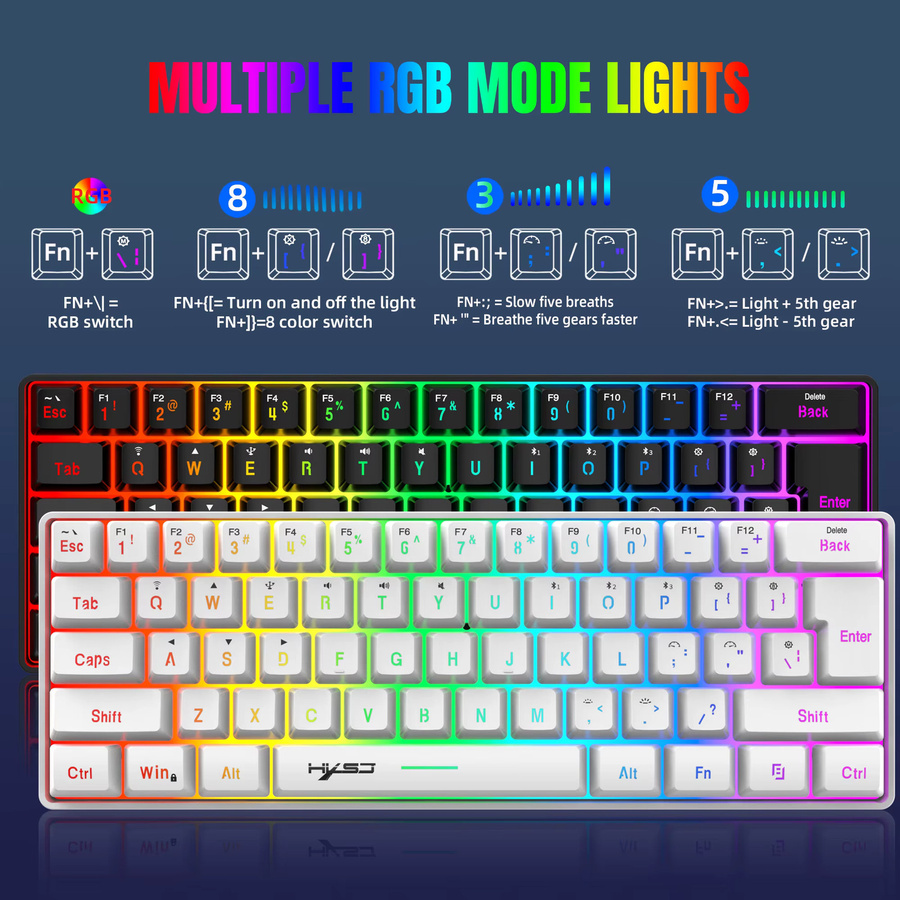 HXSJ L500 Kompakte 60 % Folientastatur in Schwarz mit RGB-Hintergrundbeleuchtung, 3-Modus-Verbindung und Typ-C, wiederaufladbar mit 2000 mAh - Bild 4