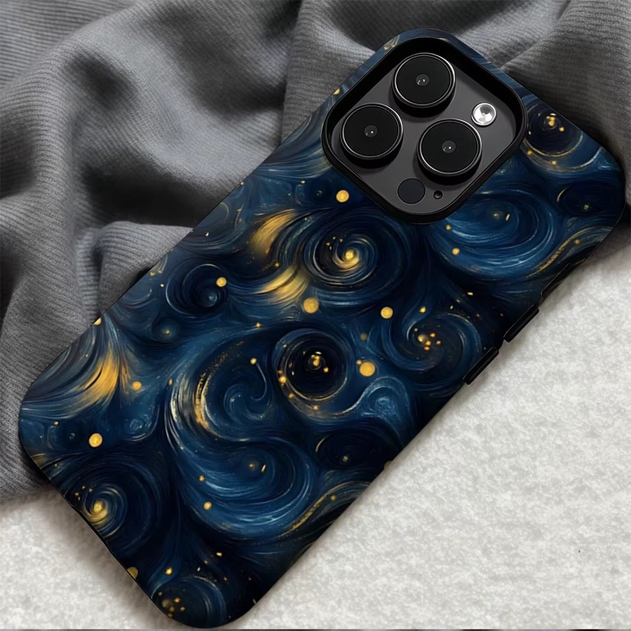 Potdemiel Handyhülle Midnight Galaxy Wirbel für iPhone 17 16 15 14 13 12 11 Pro Max Plus in Schwarz und Blau mit doppelschichtiger Rückseite - Bild 5