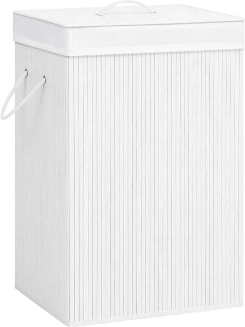 vidaXL Bambus-Wäschekorb mit 2 Fächern in Weiß, 72 l, mit Griffen und herausnehmbarem Stoffbeutel, B/T/H: 60,0 x 40,0 x 30,0 cm - Bild 1