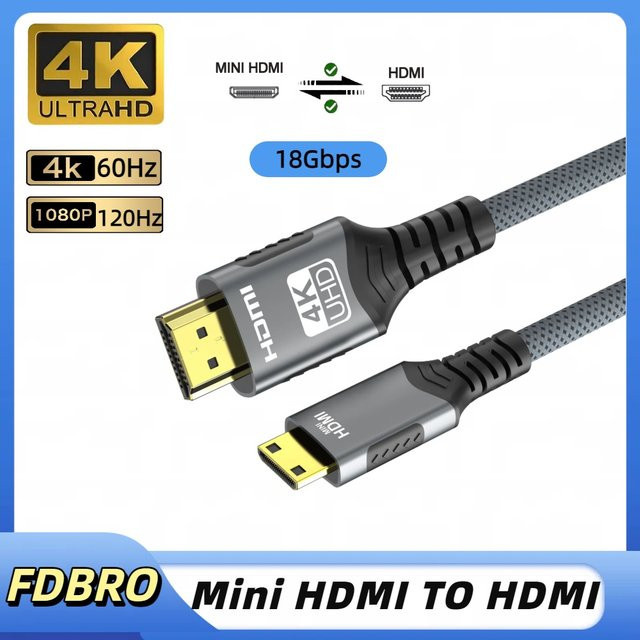 FDBOY Mini/Micro HDMI auf HDMI Kabel in Schwarz, 4K@60Hz und 2K@120Hz, 18Gbps bidirektionales HDMI 2.0 Kabel für HDTV, Tablet und Kameras wie Sony oder Nikon - Bild 1