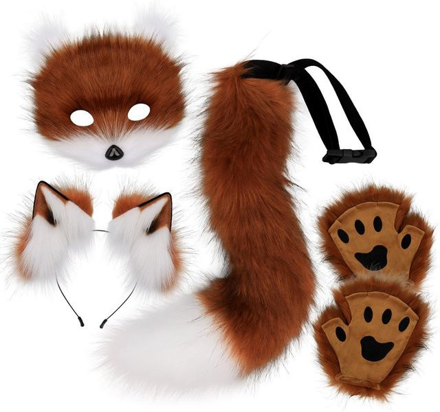 YIRAN Halloween Plüschfuchs Masken-Set, Tierkrallen, Fuchsohren Stirnband, Schwanz, Zubehör - Bild 1