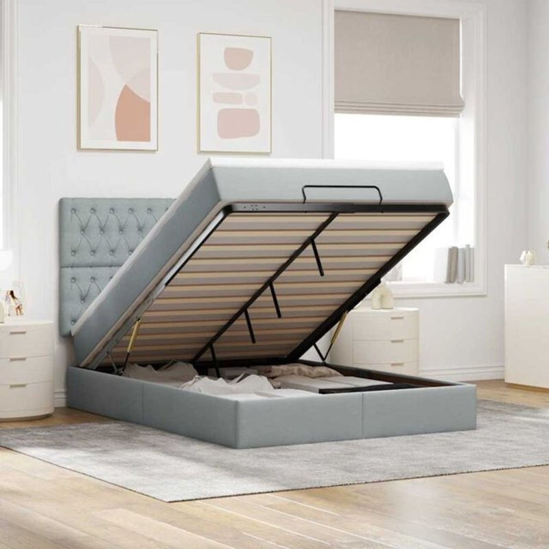 Vidaxl Ottoman Funktionsbett mit Matratze und LED-Beleuchtung in Hellgrau, B/T/H: 140 x 190 cm - Bild 1