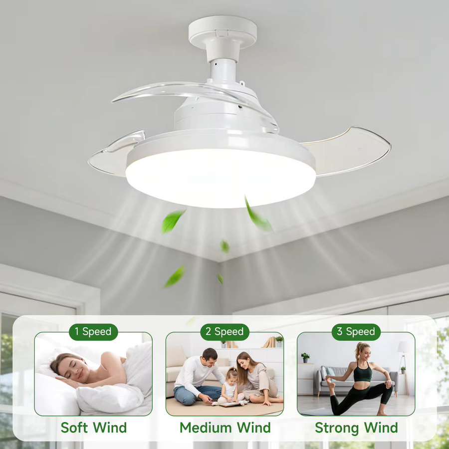 LANGYUE Moderner unsichtbarer Deckenventilator mit LED-Licht und Fernbedienung in Weiß - Bild 2
