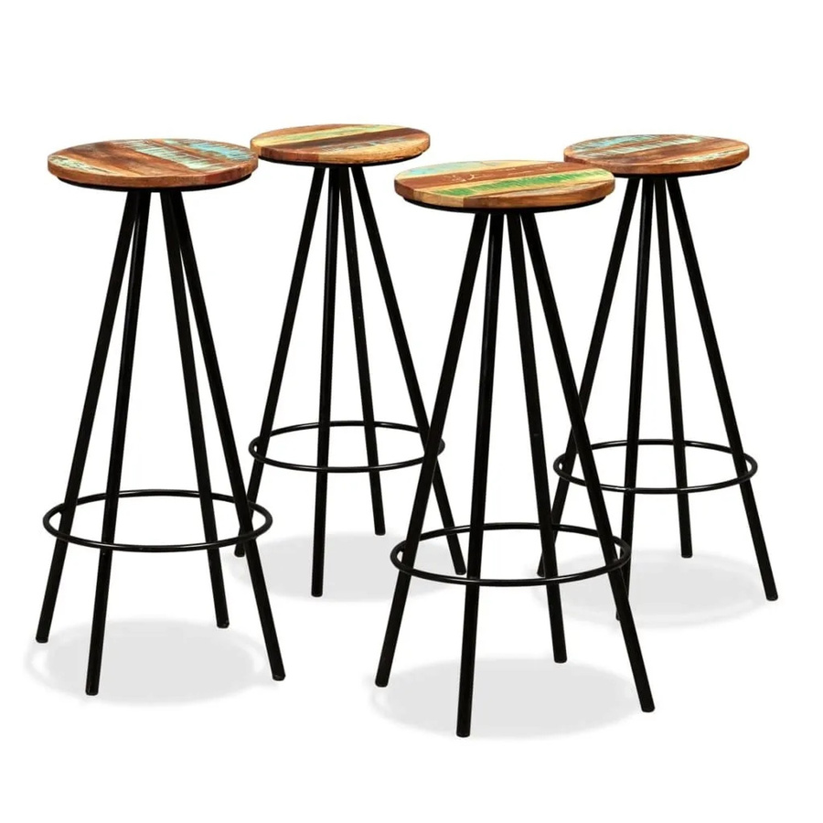 Set aus 4 vidaXL Barhockern im Industrie-Look aus Massivholz und Stahl, Mehrfarbig - Bild 2