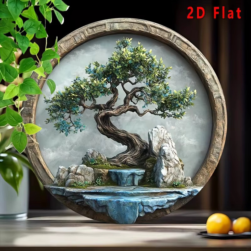 Potdemiel Aluminium-Wandkunst Baum des Lebens in klassischem Bonsai-Design, rund, Mehrfarbig, B/H: 20,32 x 20,32 cm - Bild 4