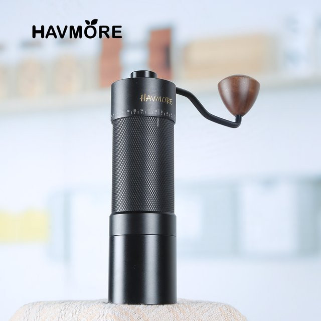 HAVMORE Manuelle Handkaffeemühle mit 38 mm Ti-beschichtetem SUS 420 Edelstahl-Kegelmahlwerk in Schwarz - Bild 1
