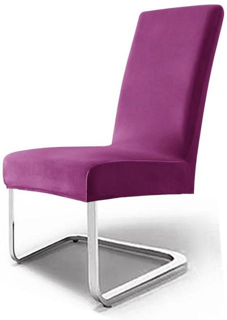 Elastischer Silberfuchs-Fleece Stuhlbezug für Esszimmerstühle in Violett, Schwanenfleece Staubschutz für Middle Back (Rückenhöhe bis 60 cm) - Bild 1
