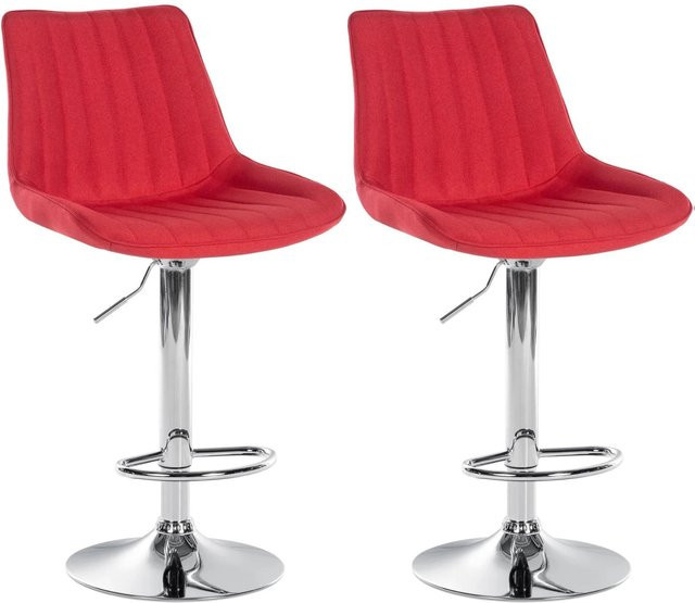 DELUKE Barhocker 2er Set RIO Rot Stoff mit Lehne und Chromgestell, drehbar 360 Grad - Bild 1