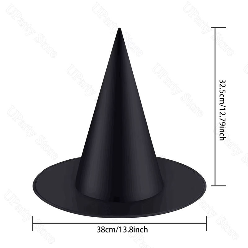 6er Set Halloween Hexenhüte aus MicroPlush in Schwarz mit Aufhängeschnur zur Dekoration - Bild 2