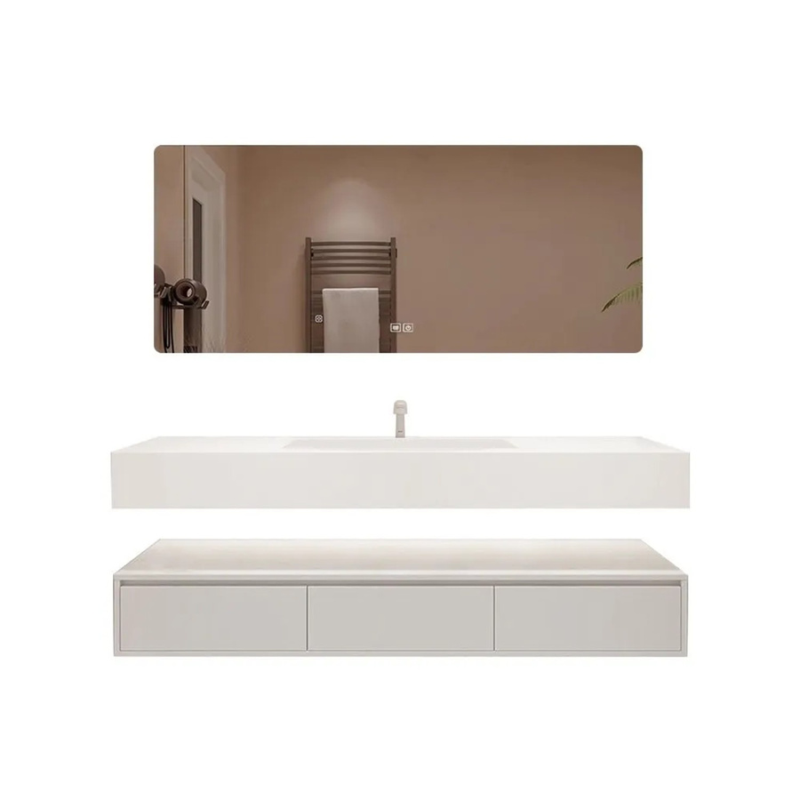 360Home Badmöbel Set Wandhängend mit Sinterstein Waschbecken und LED Spiegel in Weiß, B: 140 cm - Bild 2