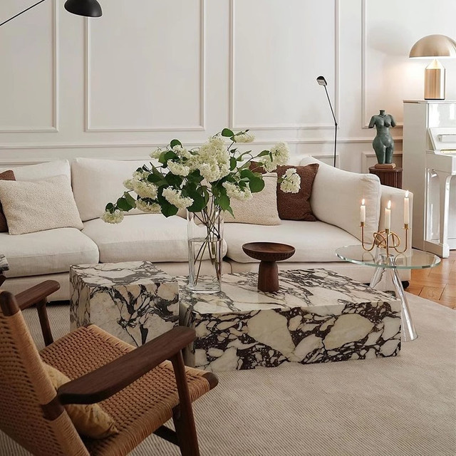 DUTRIEUX Couchtisch Modern mit Glasplatte und Marmor-Design in Transparent und Abstract-Optik - Bild 1