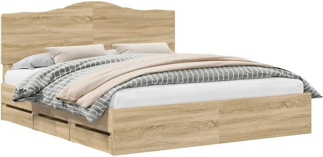 vidaXL Bettrahmen Sonoma-Eiche mit Schubladen, Farbe Braun, B/T/H: 200 x 200 x 43,47 cm - Bild 1